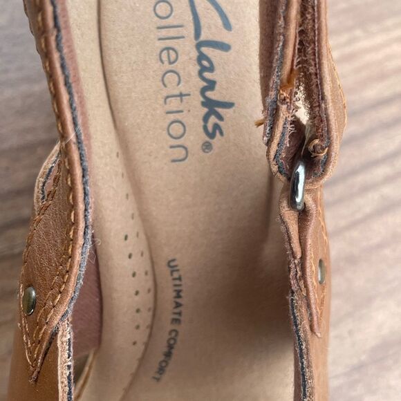 Clarks Women's  Giselle Glow Nubuck Leather Wedge Sandals Tan 8M - Picture 4 of 7